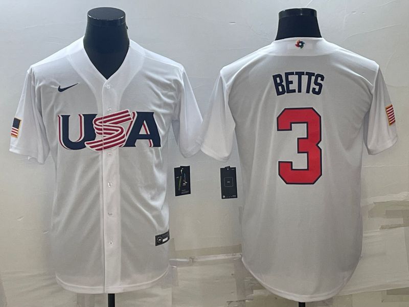 Men 2023 World Cub USA 3 Betts White Nike MLB Jersey11